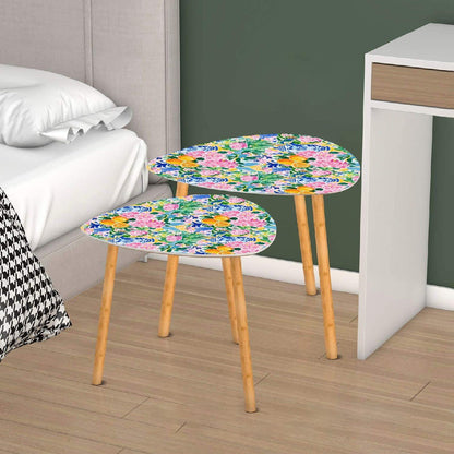 Citrus Fruit And Florals Asian Chinoiserie Triangle Modern Nesting Coffee Tables - Splash of Color Co.