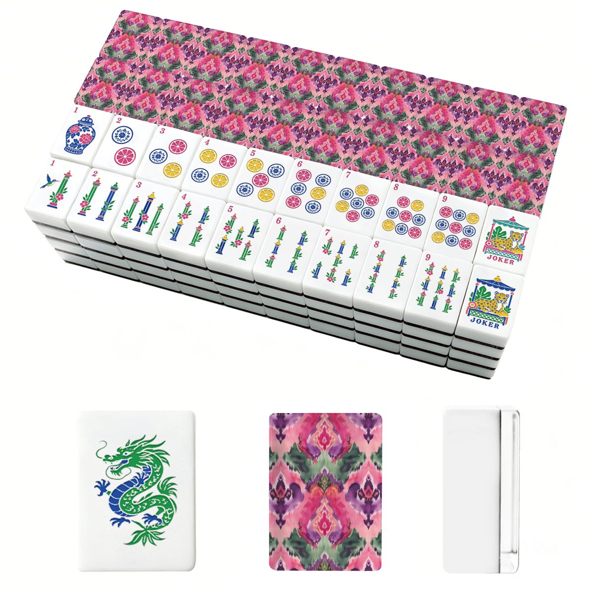 Boho Ikat Watercolor Pink Pastels American Mahjong Tiles And Carry Case