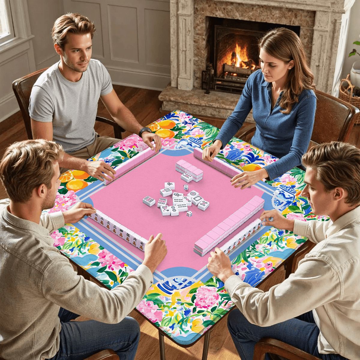 Preppy Pastel Floral Chinoiserie Mahjong Mat 33"x33" - Splash of Color Co.