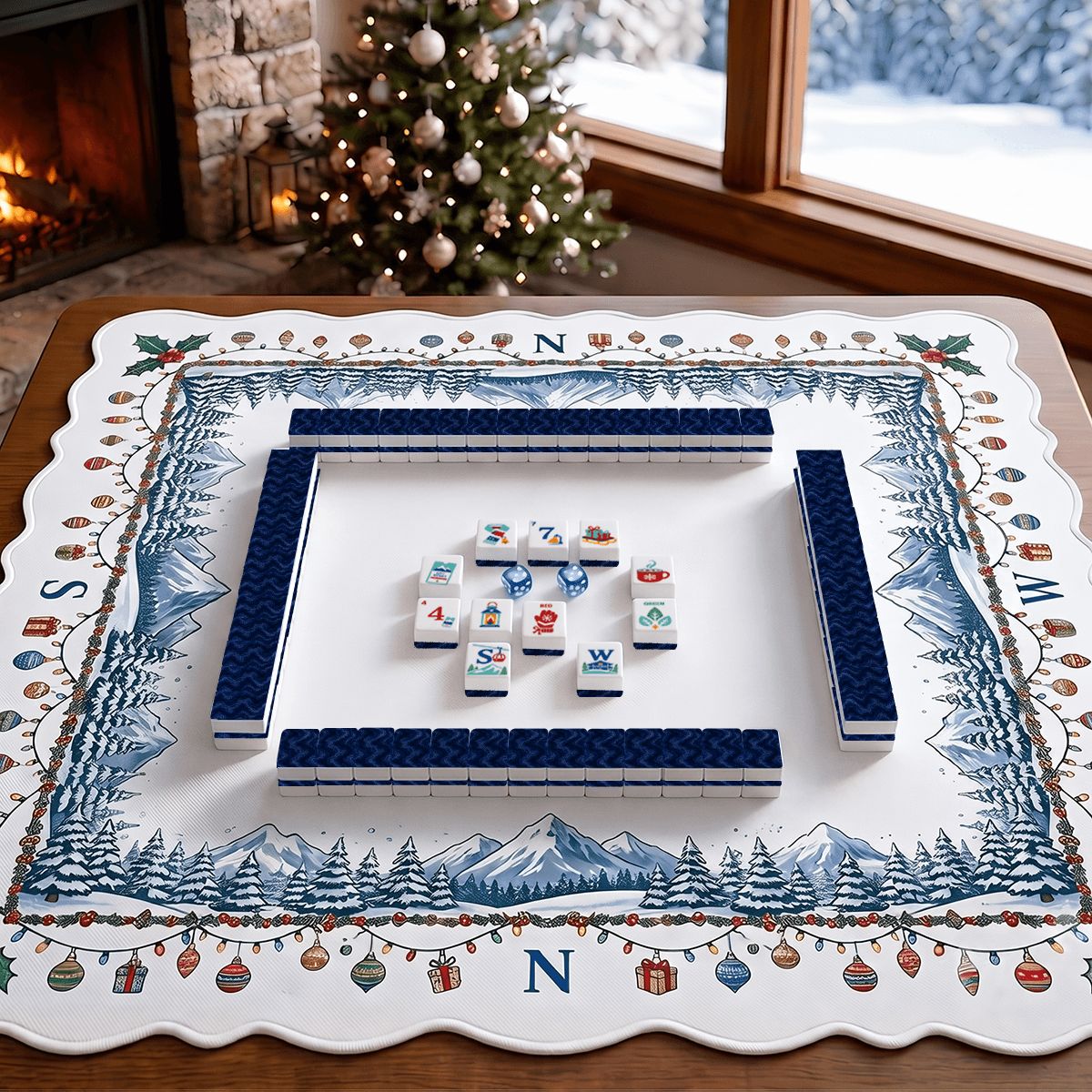 Winter Blues Alpine Slopes ENGRAVED Christmas Mahjong Tiles And Carry Case - Splash Of Mahj And Color Co.
