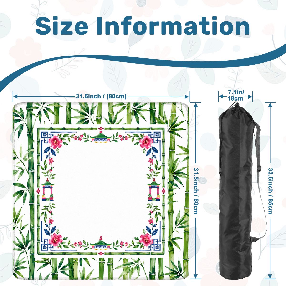 Chinoiserie Watercolor Bamboo And Pagodas Mahjong Mat