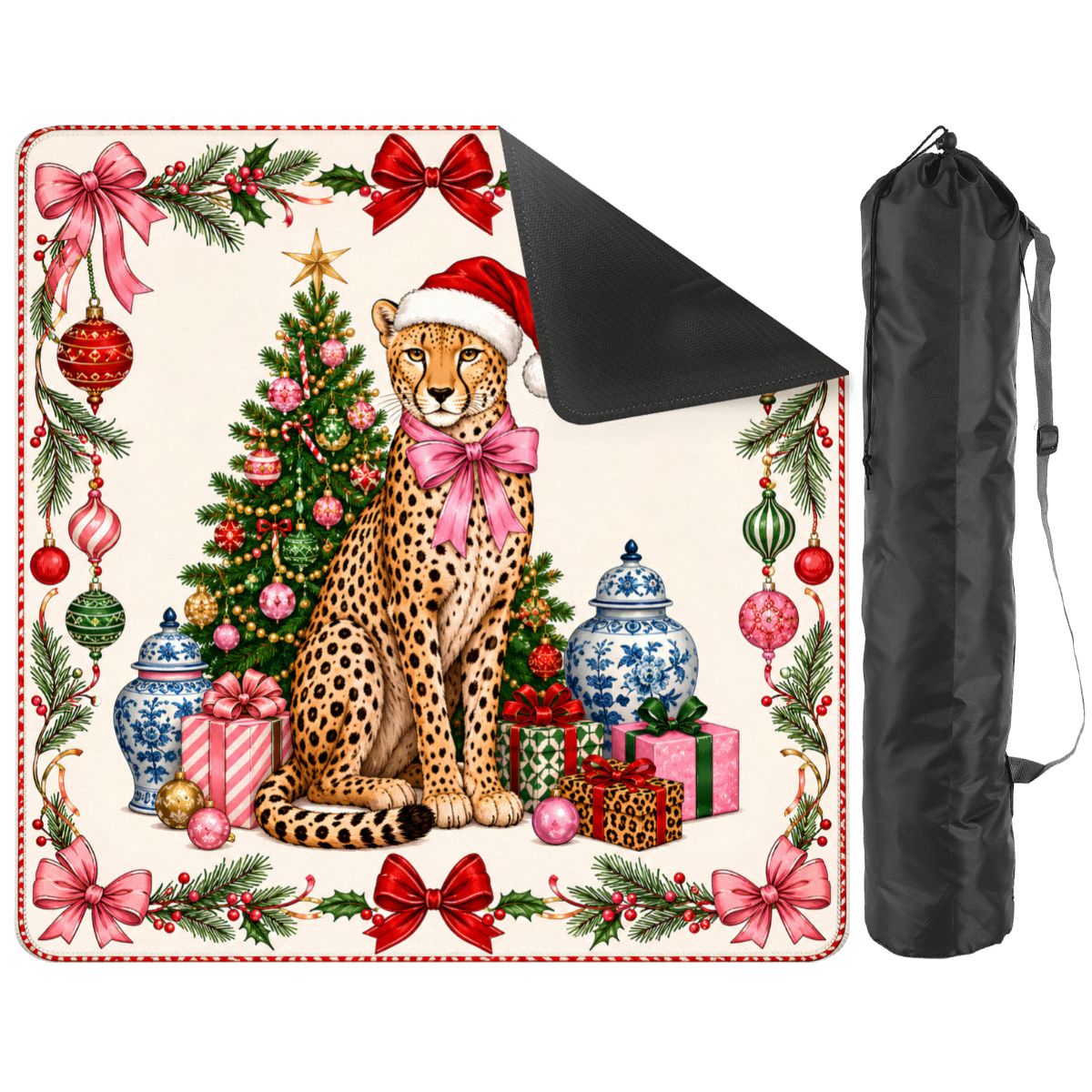 Leopard Luxe Holiday Collection Mahjong Christmas Mat - Splash Of Mahj And Color Co.