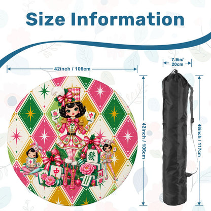 Harlequin Christmas Mahjie The Mascot Round Mahjong Mat - Splash Of Mahj And Color Co.