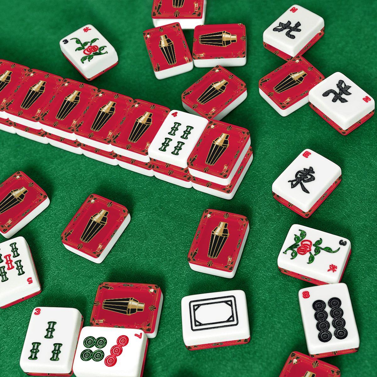 Art Deco Speakeasy Cocktail Shaker American Mahjong Tiles And Carry Case Bundle - Splash of Color Co.
