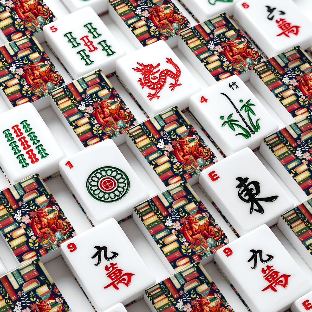 Dragons And Tales Book Lover American Mahjong Tiles And Carry Case - Splash Of Mahj And Color Co.