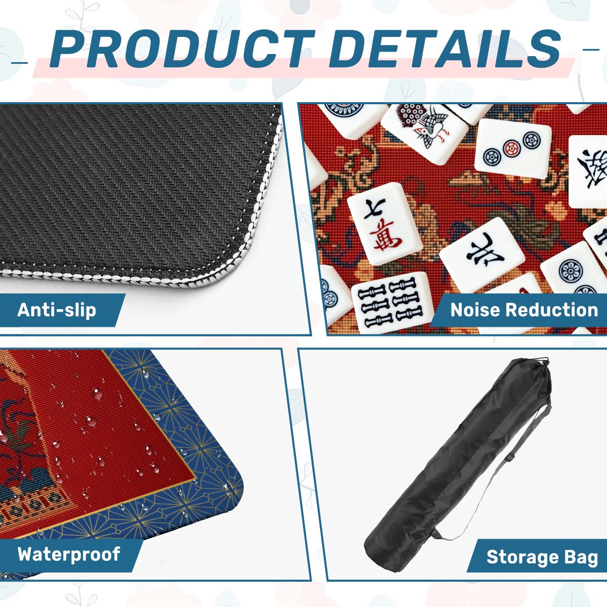 Chinoiserie Ginger Jar Faux Needlepoint Mahjong Mat - Splash of Color Co.