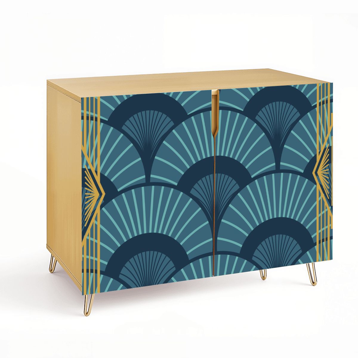 Art Deco Gold Gilded Royal Blue Modern Wooden Storage Cabinet - Splash of Color Co.