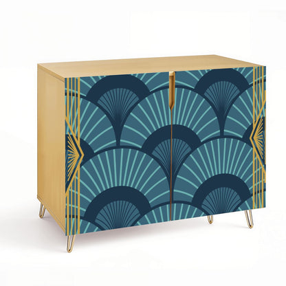 Art Deco Gold Gilded Royal Blue Modern Wooden Storage Cabinet - Splash of Color Co.