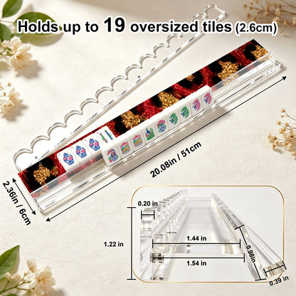 Leopard Luxe Red And Gold Glitter Extended Mahjong Rack Set of 4  Scalloped Magnetic Tile Pusher 20'