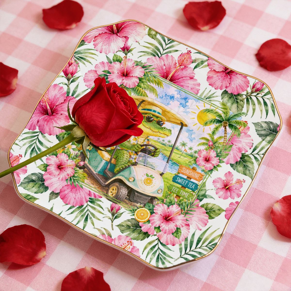 See Ya Later Alligator Scalloped Ceramic Mahjong Dice Tray