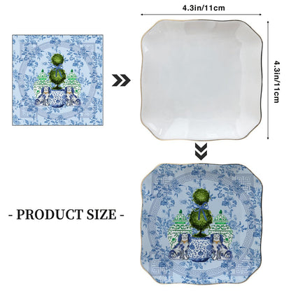 Staffordshire Chinoiserie Dogs Blue And Green Scalloped Ceramic Mahjong Dice Tray