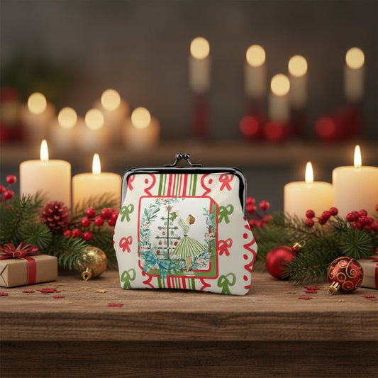 Books Nooks And Mahjong Christmas Nostalgia Women's Kiss Lock Coin Purse - Splash Of Mahj And Color Co.