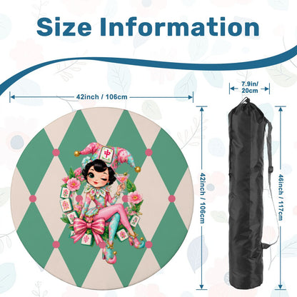 Mahjie The Mascot Harlequin Designed Round Mahjong Mat - Splash Of Mahj And Color Co.
