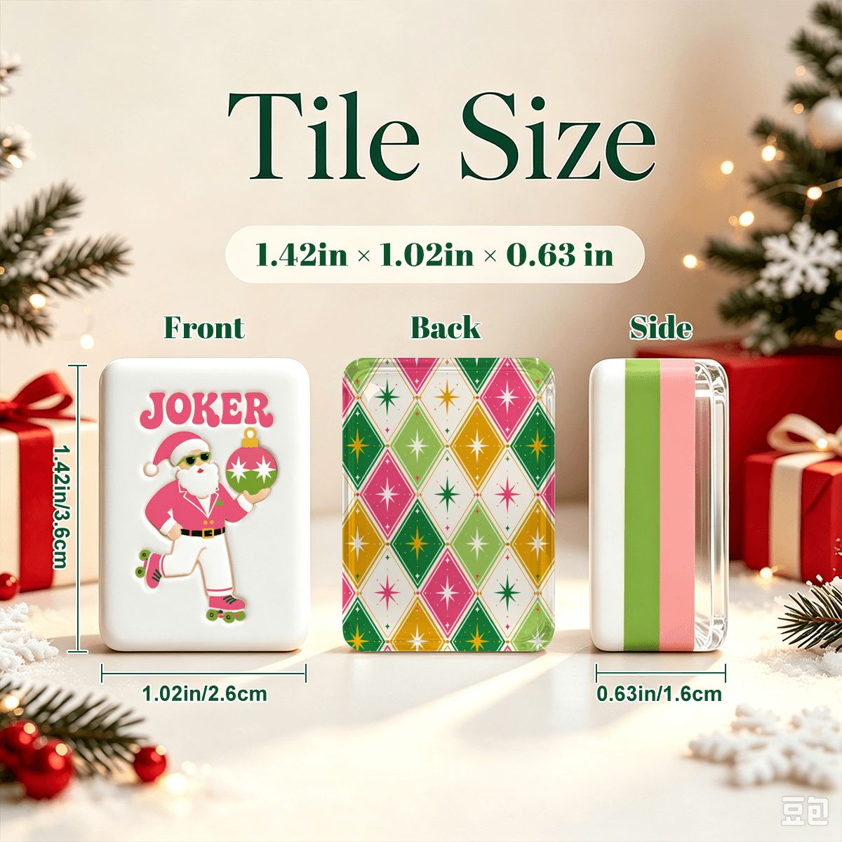 Harlequin Whimsy Preppy Pink Christmas Mahjong Tiles And Carry Case