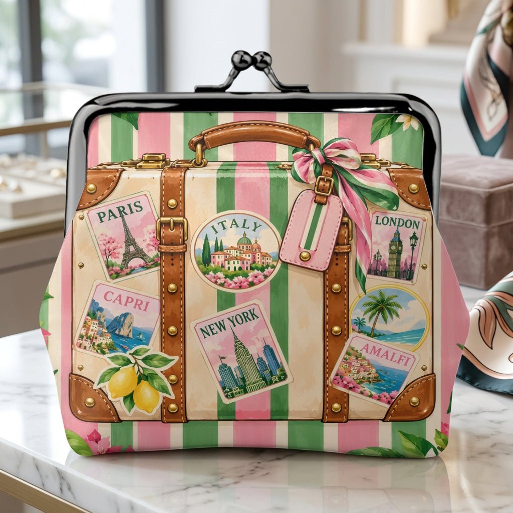 Preppy Traveler Women's Leather Kiss Lock Coin Purse - Splash Of Mahj And Color Co.