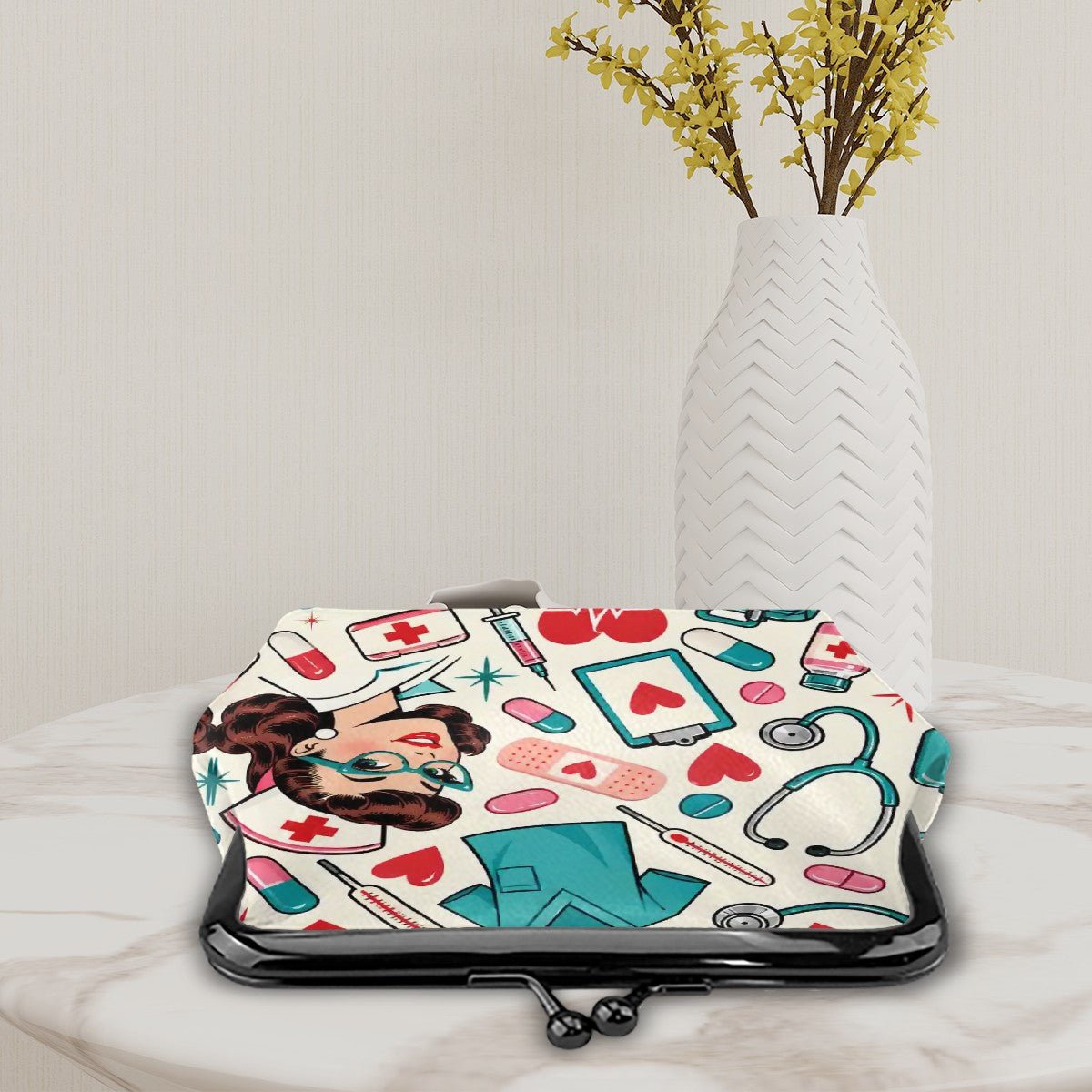 Mahj On Call Healthcare Worker Women's Leather Kiss Lock Coin Purse - Splash Of Mahj And Color Co.