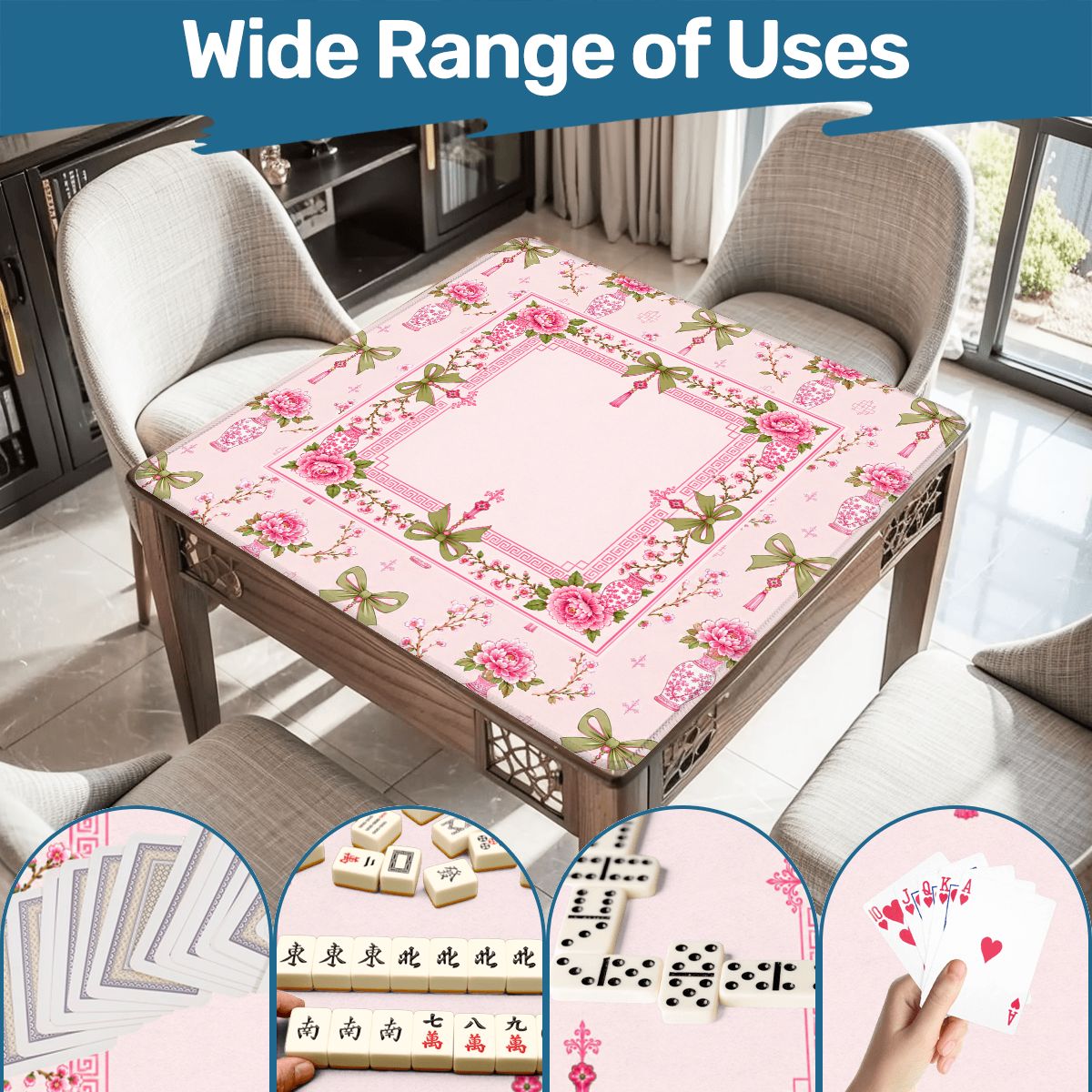 Pink Palm Pagoda Mahjong Mat - Splash Of Mahj And Color Co.