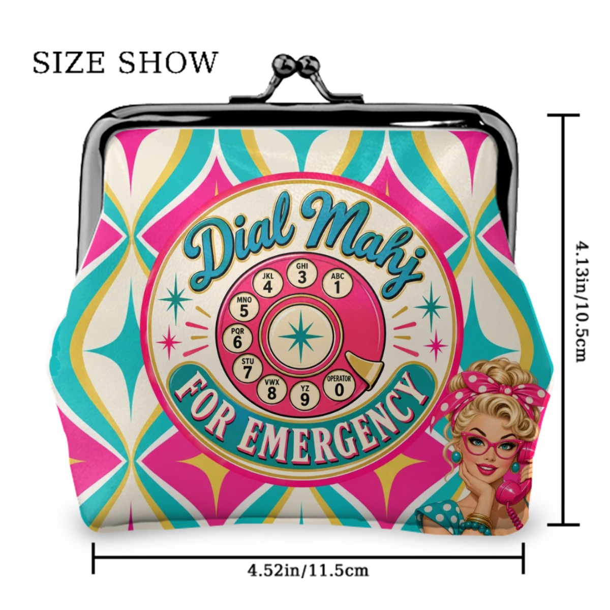 Funny Nostalgic Dial Mahj For Emergency Women's Leather Kiss Lock Coin Purse