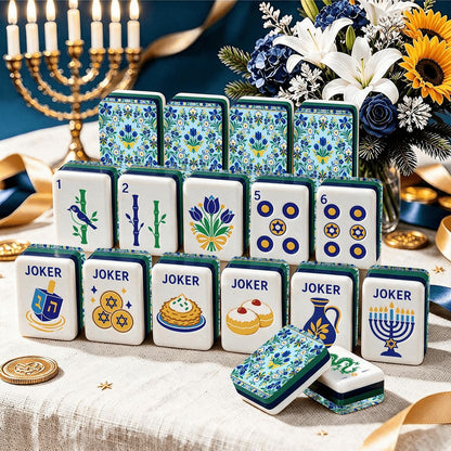Shalom Garden Hanukkah Mahjong Tiles And Carry Case - Splash Of Mahj And Color Co.