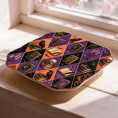 Harlequin Poe Halloween Fall Scalloped Ceramic Mahjong Dice Tray