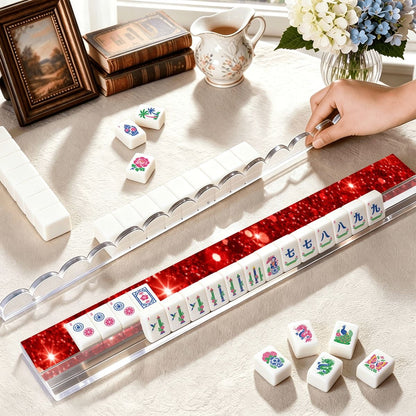 Putting On The Glitz Red Extended Mahjong Rack Set of 4 Scalloped Magnetic Tile Pusher - Splash Of Mahj And Color Co.