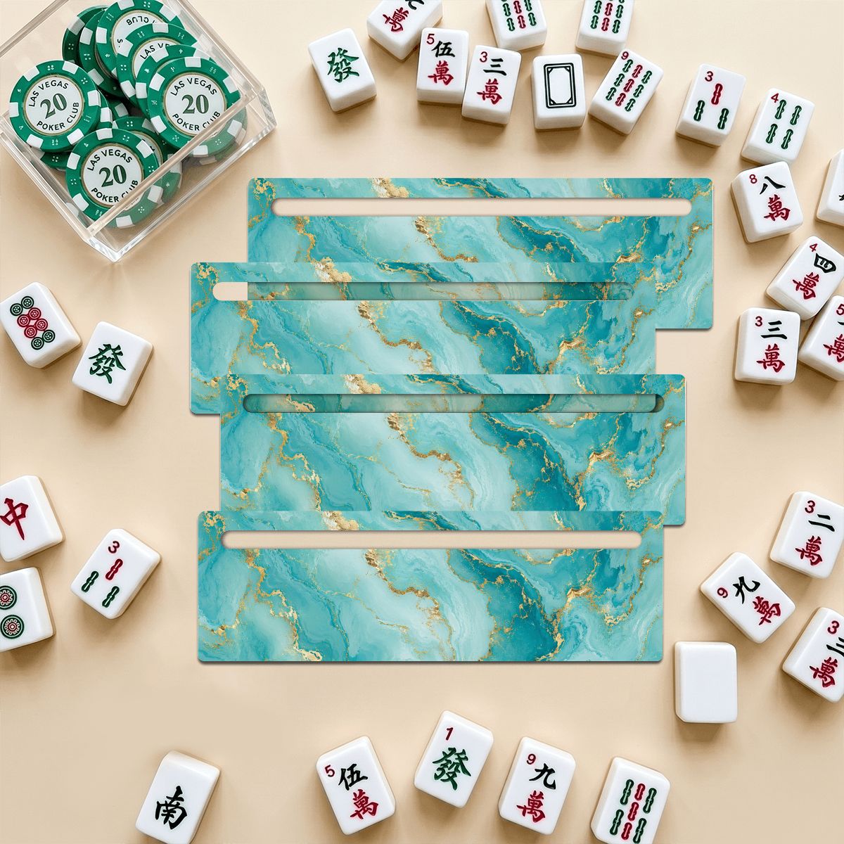 Ocean Blue Gold Gilded Mahjong Line Reader 4 Pack - Splash Of Mahj And Color Co.