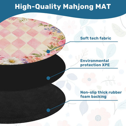Harlequin Romance Pink Vintage Floral Round Mahjong Mat