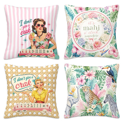 Mahjong Pillow Covers, Funny Mahj, Floral Preppy Designs For Mahj Studios Or Mahjong Room