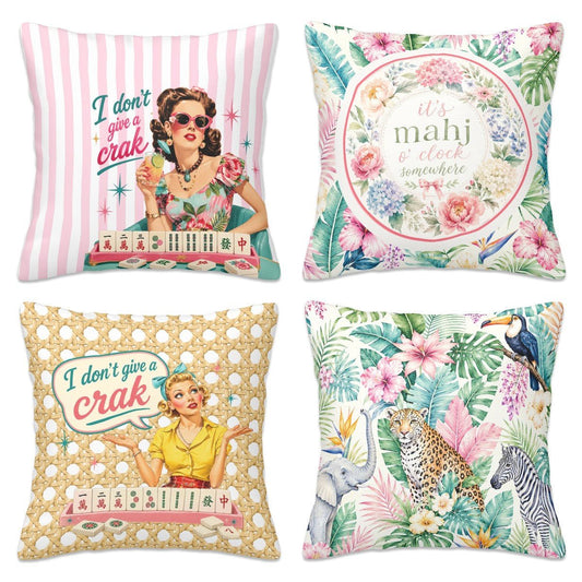 Mahjong Pillow Covers, Funny Mahj, Floral Preppy Designs For Mahj Studios Or Mahjong Room - Splash Of Mahj And Color Co.