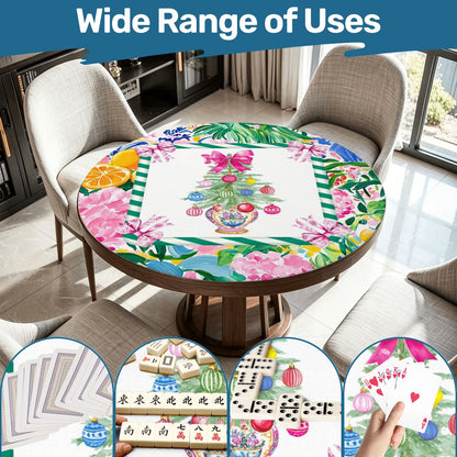 Chinoiserie Christmas Sunny Citrust Holiday Round Mahjong Mat