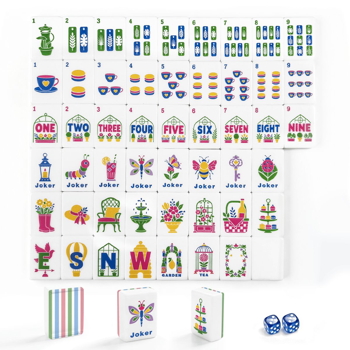 Preppy Pastel Striped Floral Garden Engraved American Mahjong Tiles And Carry Case