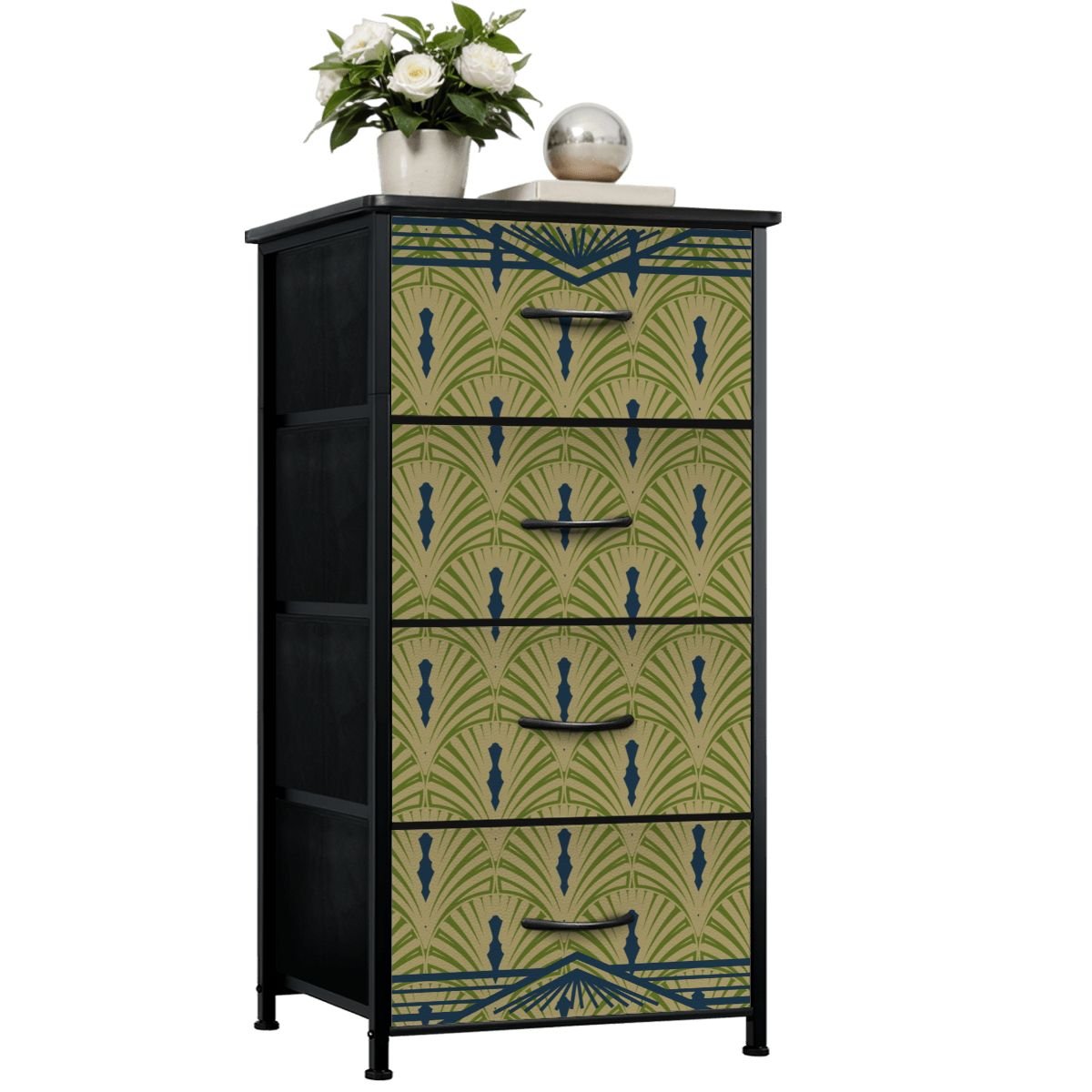 Art Deco Army Green, Royal Blue 4 - Drawer Dresser - Splash of Color Co.