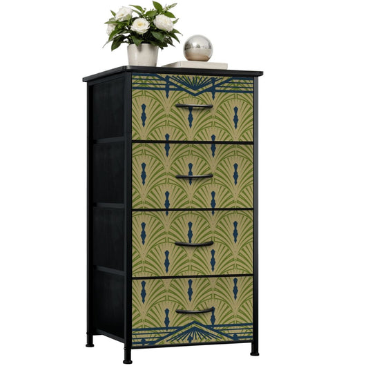 Art Deco Army Green, Royal Blue 4 - Drawer Dresser - Splash of Color Co.