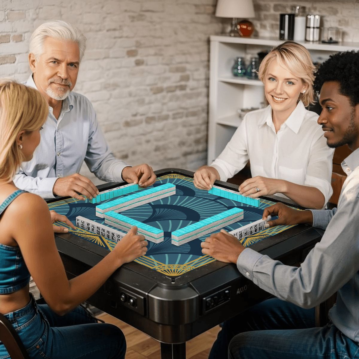 Art Deco Gilded Gold, Blue Speakeasy Collection Mahjong Mat - Splash of Color Co.