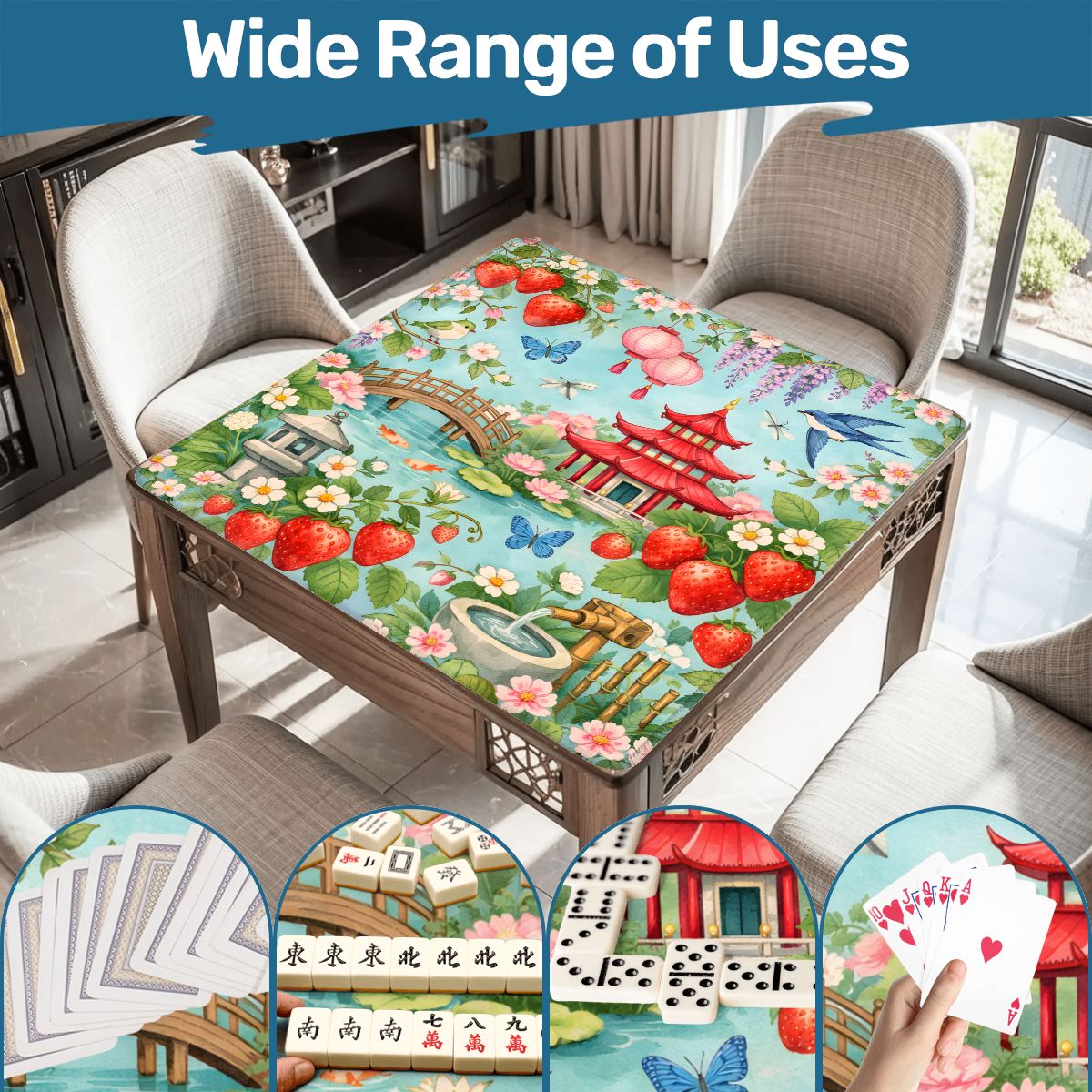 Strawberry Pagoda Garden Watercolor Mahjong Mat - Splash of Color Co.