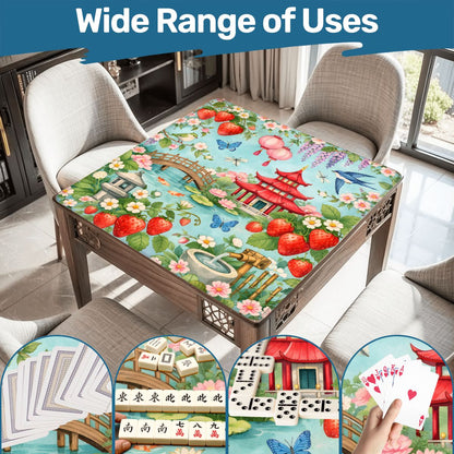 Strawberry Pagoda Garden Watercolor Mahjong Mat - Splash of Color Co.