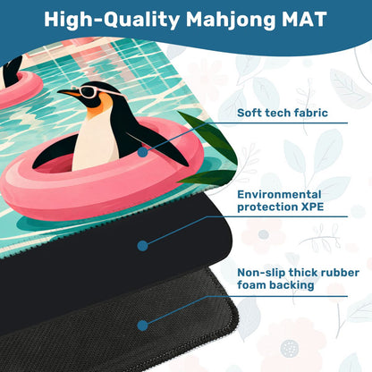 Penguins Poolside At The Palm Mahjong Mat - Splash Of Mahj And Color Co.