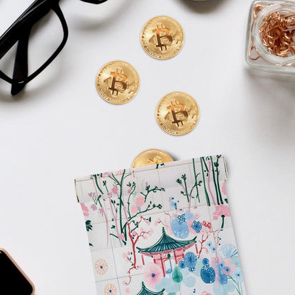 Asian Floral Watercolor Jade Mahjon Leather Dice, Coin Purse - Splash of Color Co.