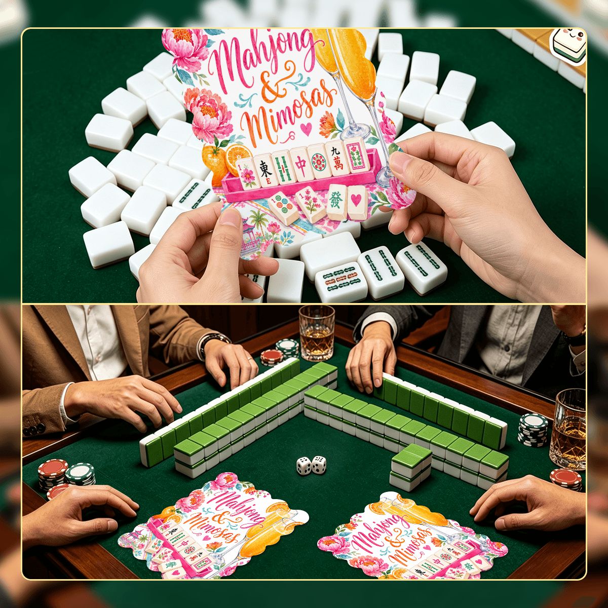 Mahjong And Mimosas Scalloped Mahjong Shuffler Cards  Set of 4