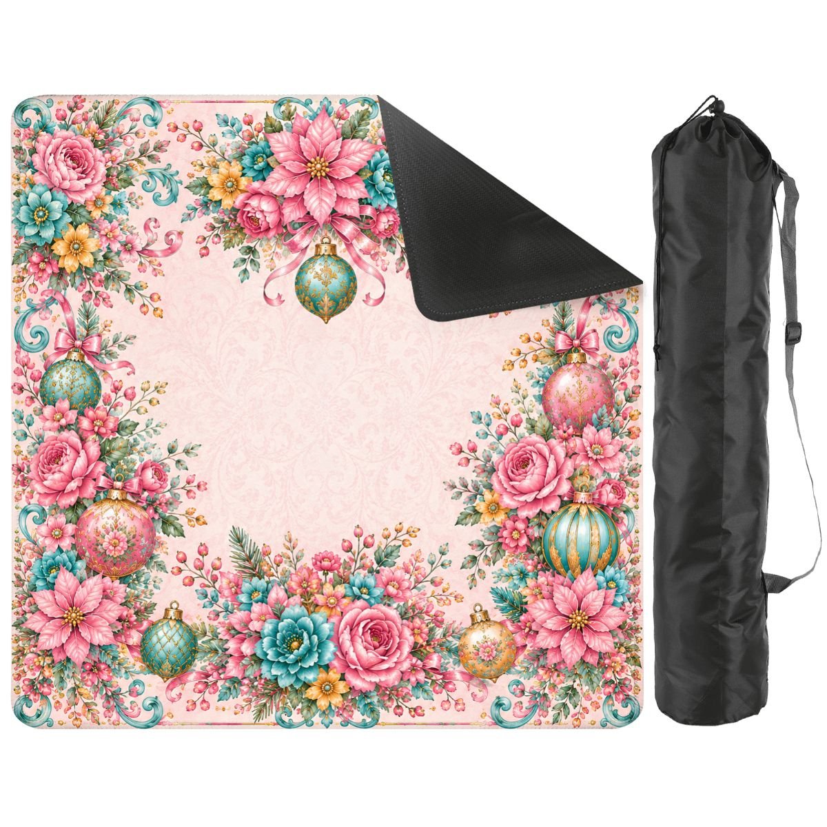 Christmas In Full Bloom Pink, Aquas, Mahjong Holdiay Mat - Splash Of Mahj And Color Co.