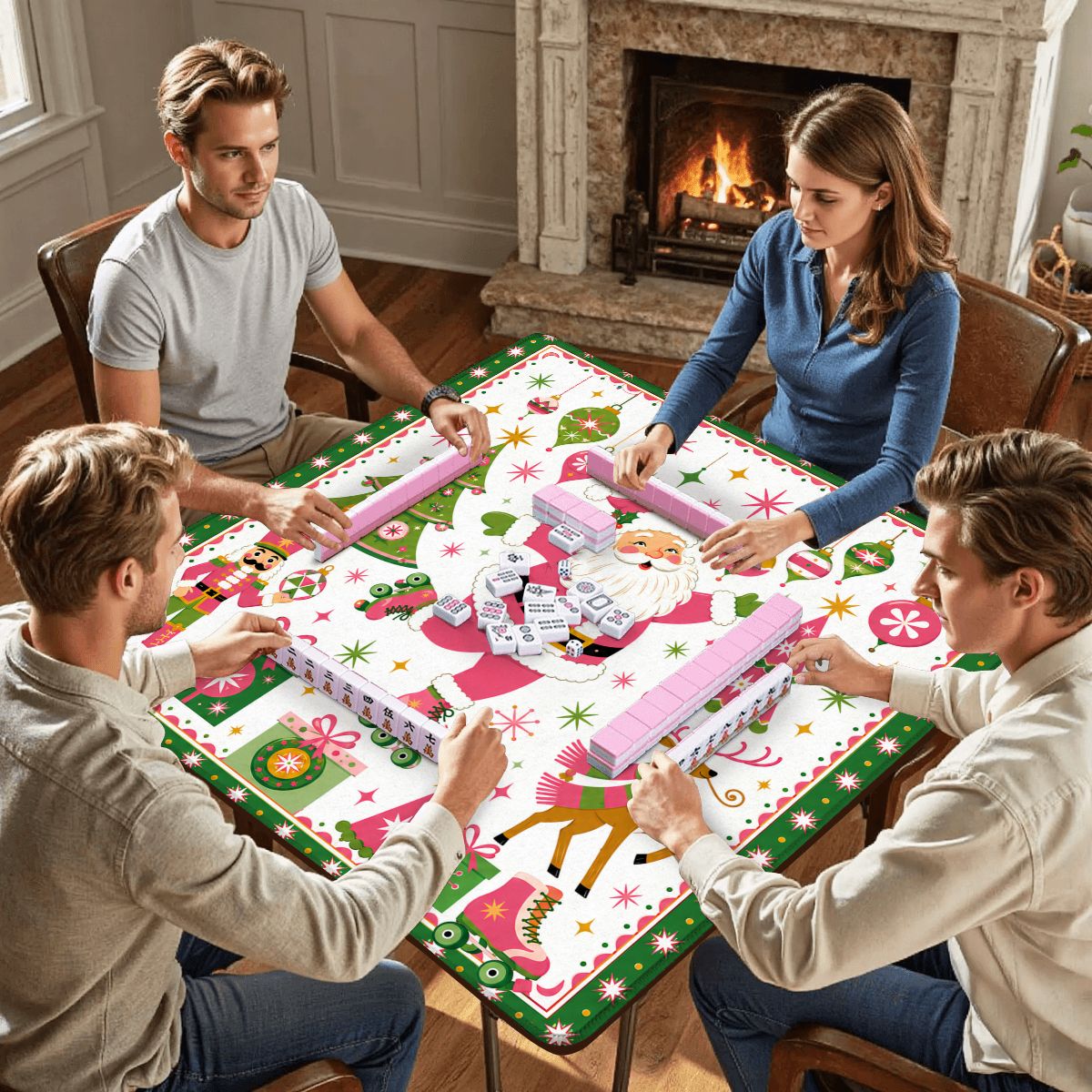 Whimsy Santa Rollerskating, Christmas Mahjong Mat