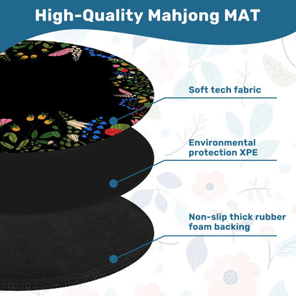 Boho Wildflower Black Round Mahjong Mat