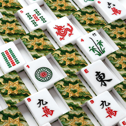 Star Of David Marbled Green Gold American Mahjong Tiles And Carry Case
