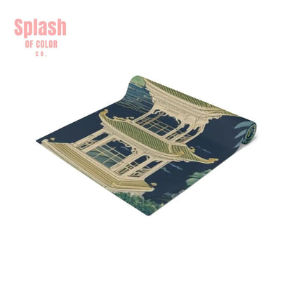 Elegant Asian Chinoiserie Floral Green And Blue Table Runner - Splash of Color co.