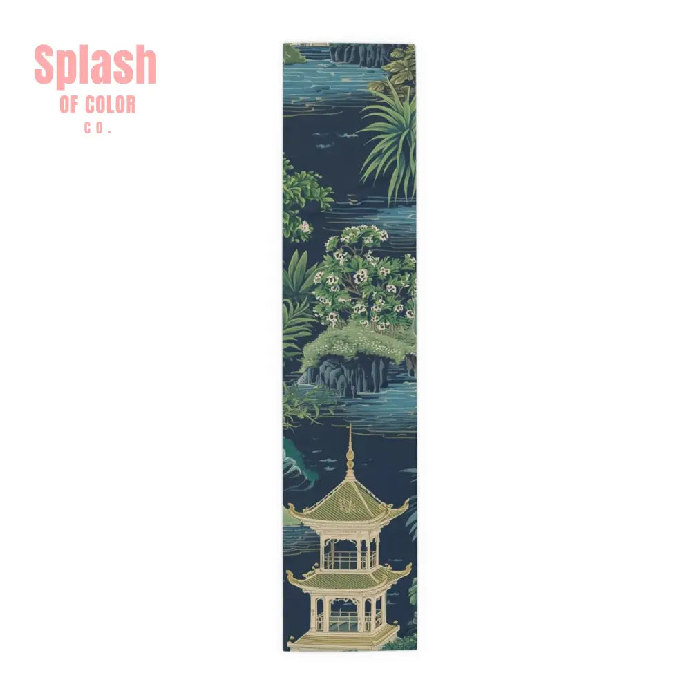 Elegant Asian Chinoiserie Floral Green And Blue Table Runner - Home Decor