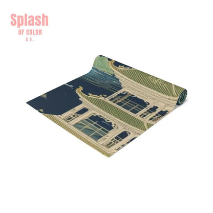 Elegant Asian Chinoiserie Floral Green And Blue Table Runner - Splash of Color co.