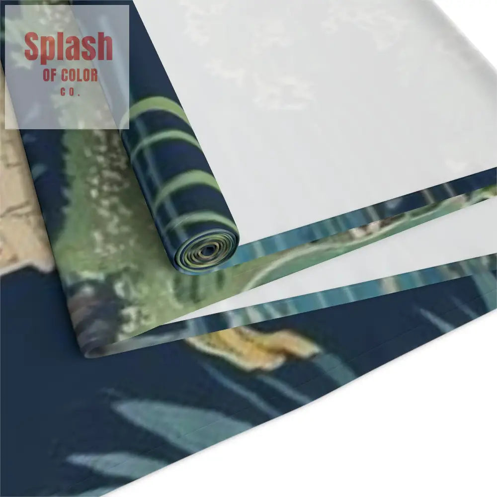 Elegant Asian Chinoiserie Floral Green And Blue Table Runner - Home Decor