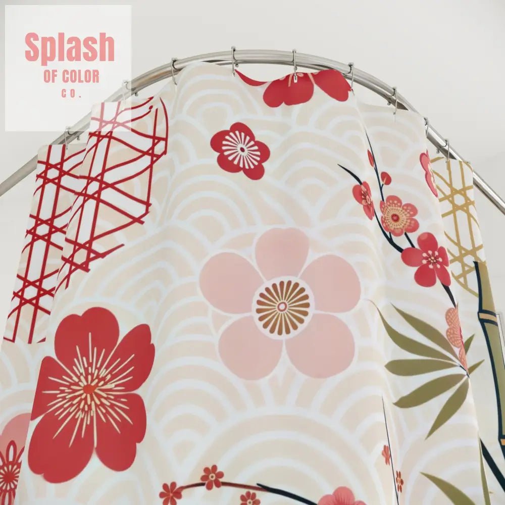 Elegant Asian Zen Cherry Blossom Garden Floral Shower Curtain 71’’ × 74’’ Home Decor