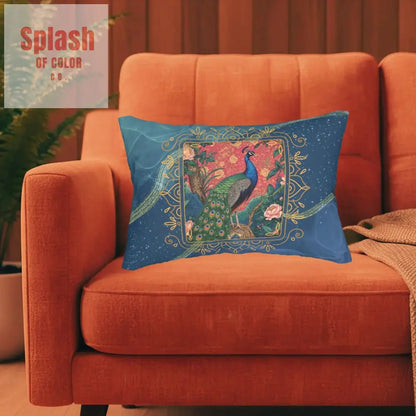 Elegant Floral Chinoiserie Decorative Peacock Lumbar Pillow - Elegant Boho Home Decor - Splash of Color co.