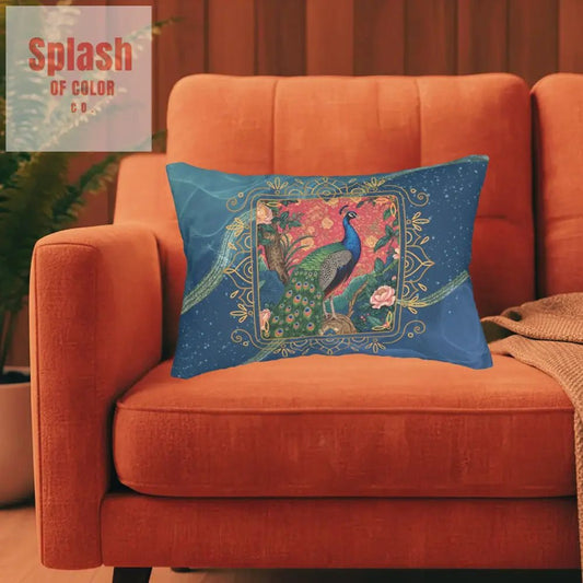 Elegant Floral Chinoiserie Decorative Peacock Lumbar Pillow - Elegant Boho Home Decor - Splash of Color co.